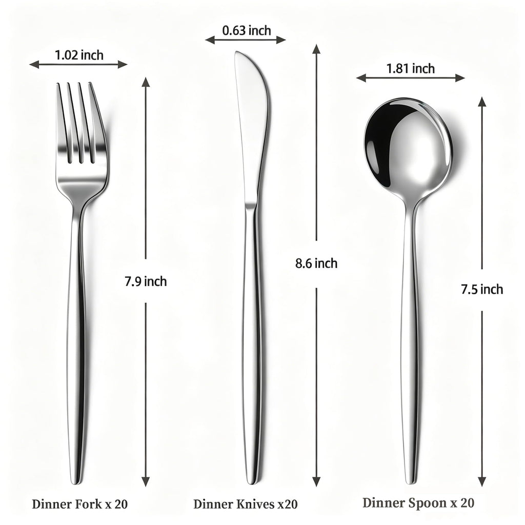 60-Piece Silverware Set for 20, Food Grade Stainless Steel Flatware Set with Thickened Forks Spoons Knives, Mirror