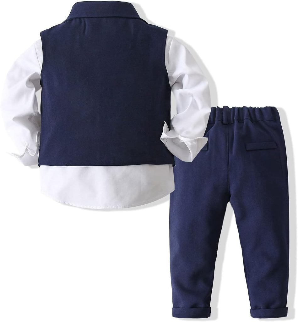 Baby Boys Gentleman Bowtie Formal Outfit Suits Tuxedo Vest Wedding Party Suit