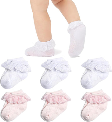 Baby Lace Socks Baby Girl Double/Eyelet Lace Ruffle Frilly Socks for Infant and toddlers Gift Set