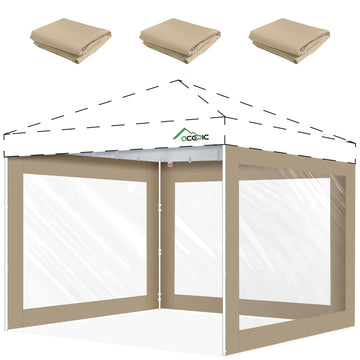 10x10ft Clear Sidewalls for Canopy, Khaki(3PCS, No Frame or Top)