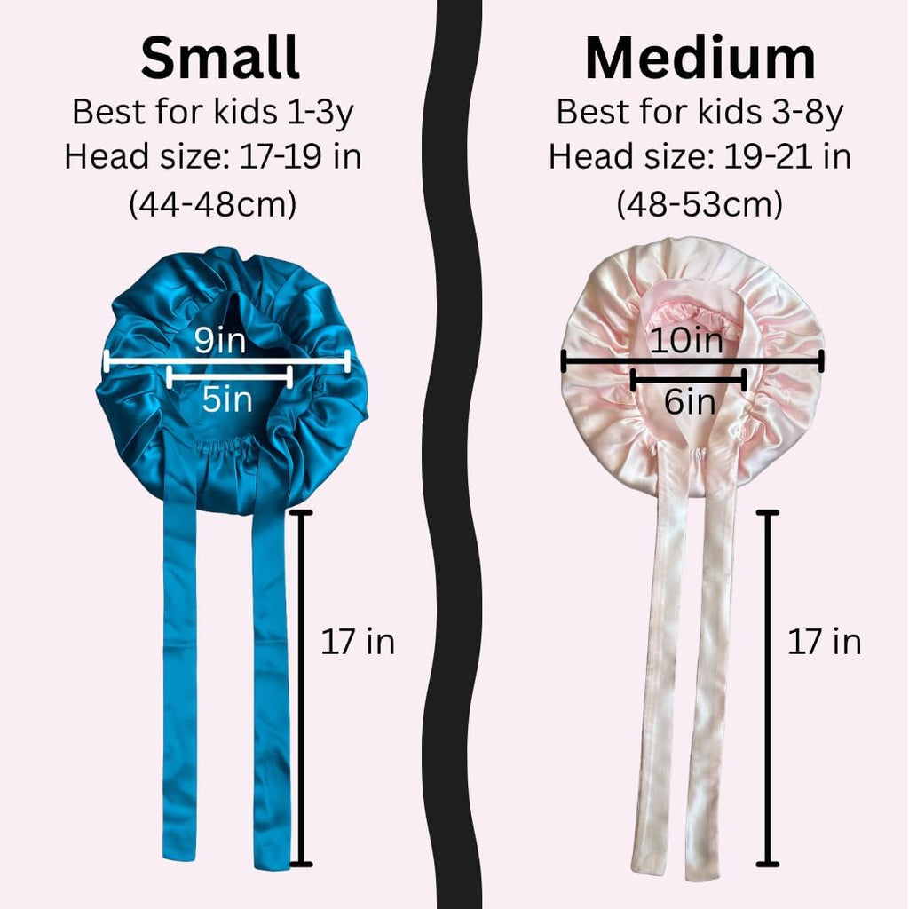 100% Real Silk Bonnet for Kids - Double Layer Reversible - Adjustable Tie - for Sleeping Toddlers, Children, Babies