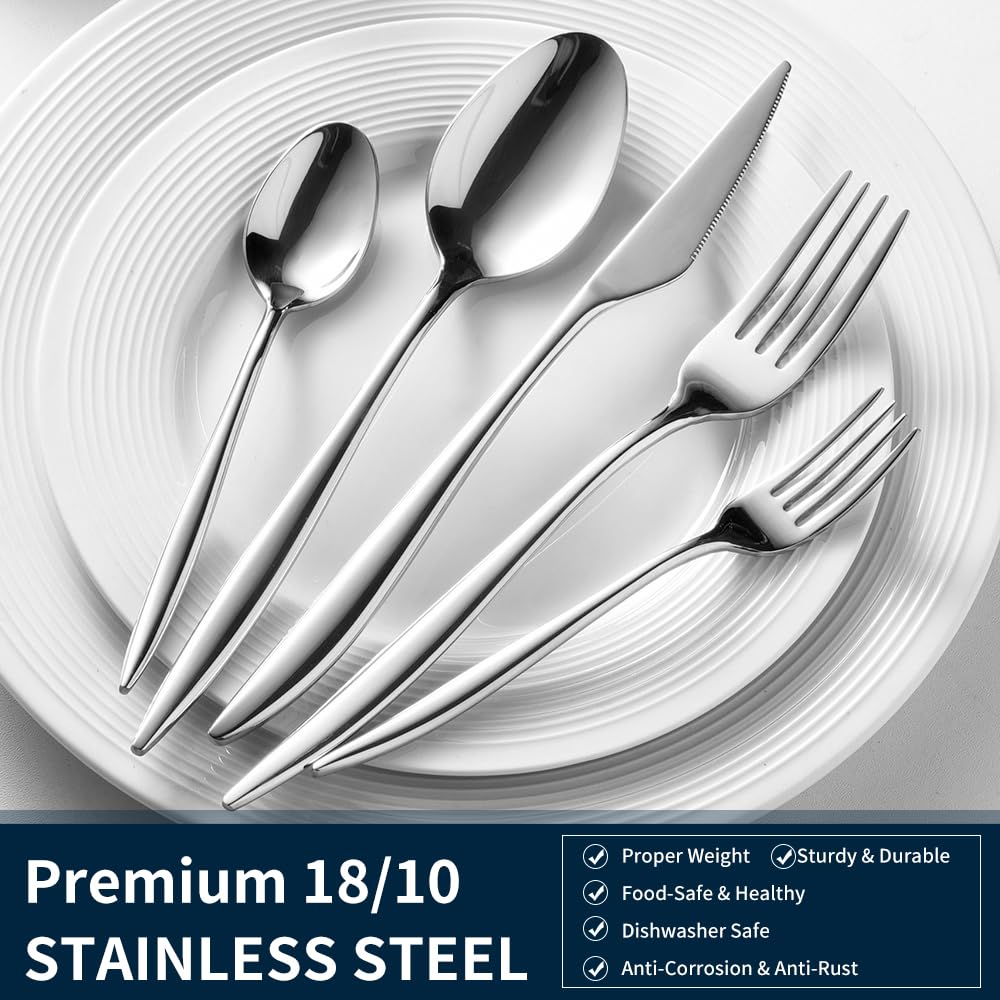 Silverware Set For 8, 40-Piece Everyday Flatware Set, Service For 8, Premium 18/10 Stainless Steel, Heavy Duty
