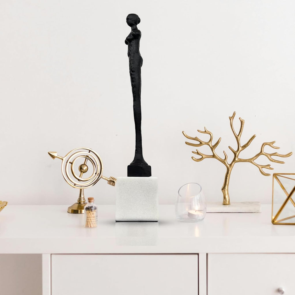 Giacometti Style Standing Man & Woman Abstract Armless Sculpture - Handcrafted Metal Art Statue with Marble Base