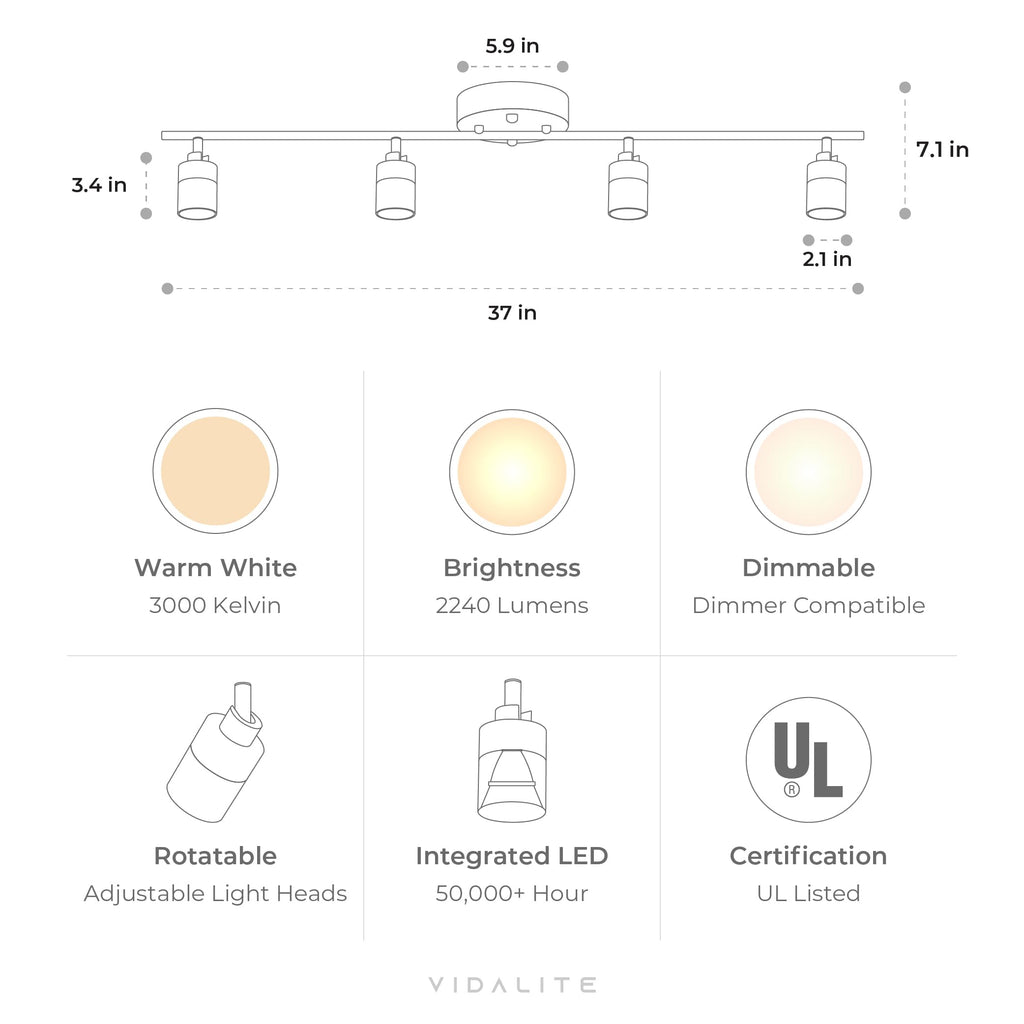 Shura Black & Brass 4-Light Track Light with Adjustable Heads, Integrated LED Bulbs, 3 ft. Track Lighting Kit Ceiling