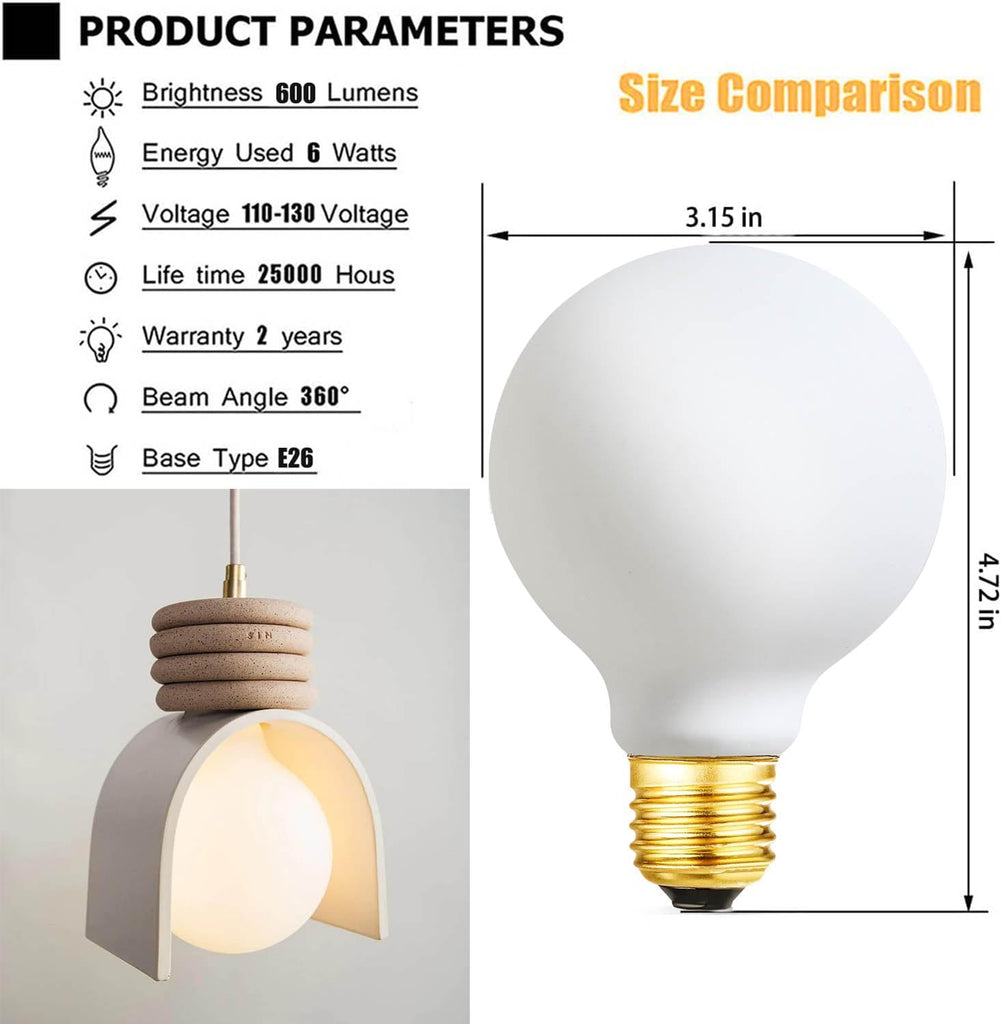 LED Light Bulb G25/G80 Dimmable Flick-Free Matt White 6W Soft White 3000k CRI95 600LM, 60W Equivalent Vintage LED