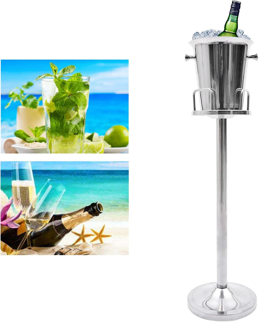 Ice Bucket With Stand, 5L/1.1GAL Stainless Steel Standing Champagne Ice Bucket Ices Cube Container Chiller Wine