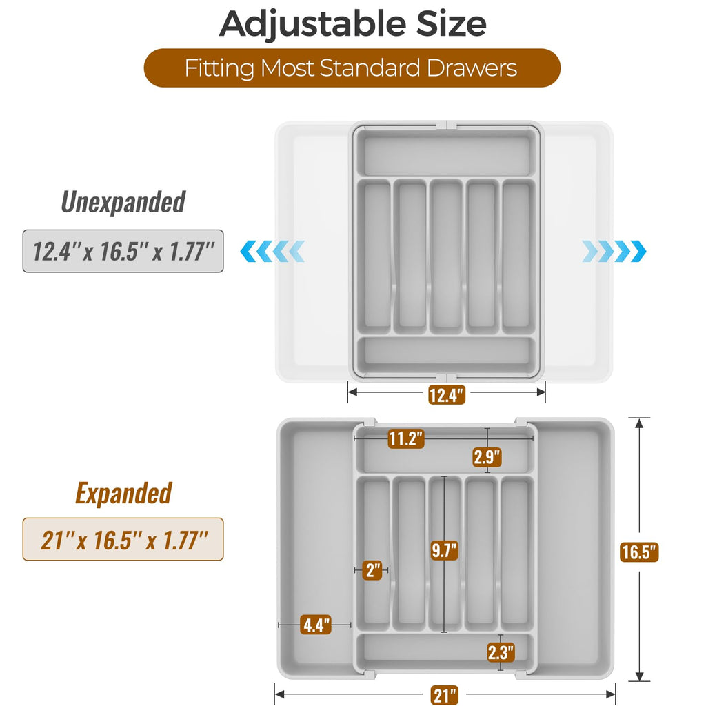 Extra Large Expandable Silverware Organizer, Flatware Tray,Gray