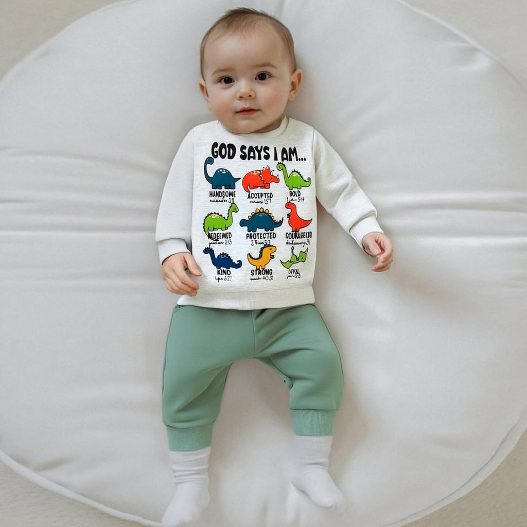 Toddler Boy Fall Winter Clothes God Says I Am Long Sleeve Pullover Sweatshirts + Solid Joggers Pants Outfits Set