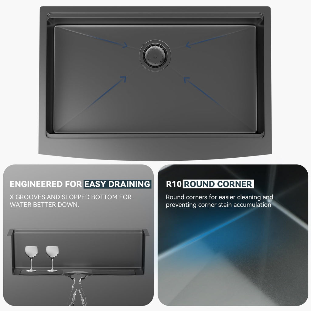 36 Black Farmhouse Sink - 36 Inch Kitchen Sink Ledge Workstation Gunmetal Black 16 Gauge Single Bowl Apron Front Farm