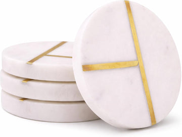 Marble White Coasters, 4" Wide - Set of 4