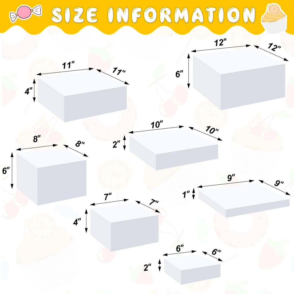 7 Pcs Large Acrylic Buffet Risers, 6-12" Square, White