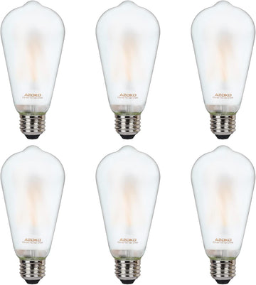 ST64 Frosted Edison Vintage Light Bulbs, 6W LED (60W Equivalent) 2700K Warm White, Dimmable Antique Filament Bulbs