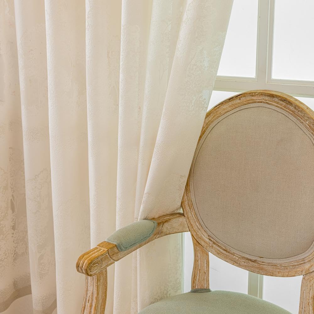 1 Pair European Luxury Embroidered Sheer Curtains with Lace Valance - Elegant Decorative Tulle Curtains Home Interior