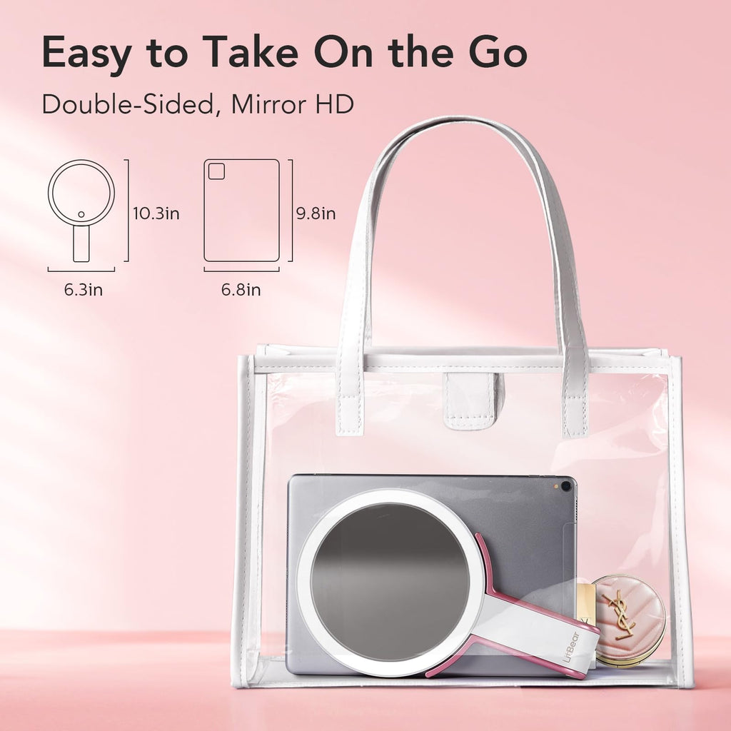 Travel Makeup Mirror with Lights, Rechargeable Double-Sided 10X/1X Magnifying Mirror, Portable Lighted Beauty Mirror