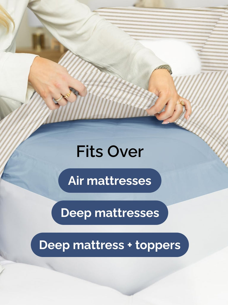 Extra Deep Queen Sheet Set - 4 Piece Breathable & Cooling - Beige Stripes