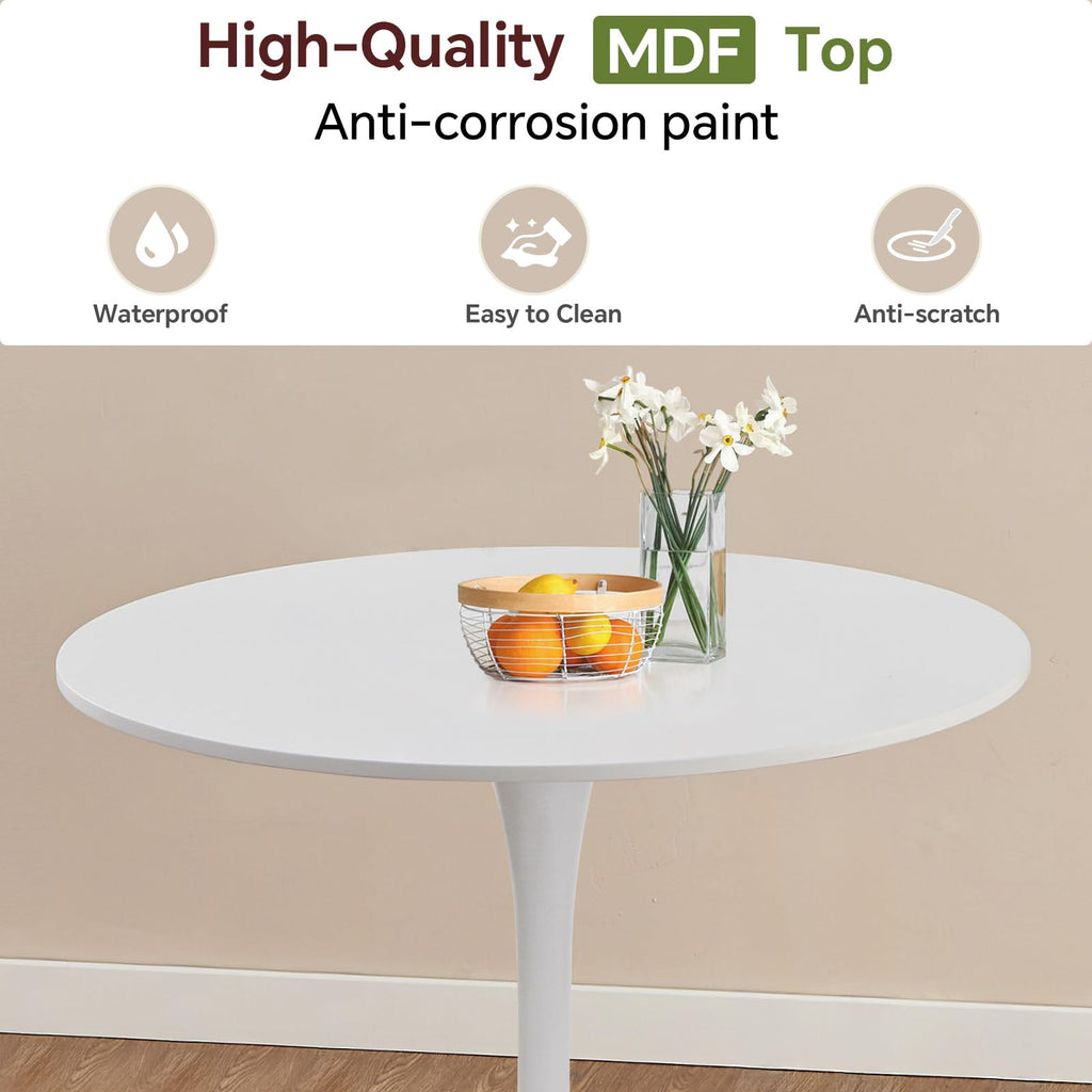 31.5" Tulip Round Dining Table with Metal Pedestal White