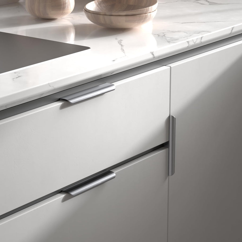 Brushed Nickel Cabinet Handles, Finger Pulls for Cabinet Edge Pulls 5 Inch 30 Pack | Tab Drawer Handles, Aluminum