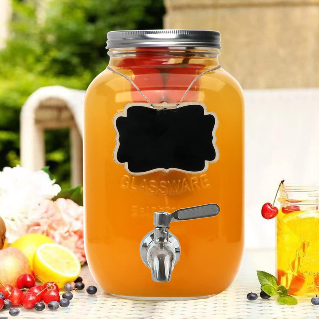 1-Gallon Drink Dispenser,2 Pack Glass Drink Dispenser with Tin Lid - Set of 2