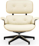 Modern Chaise Lounge Chair and Ottoman — White Leather