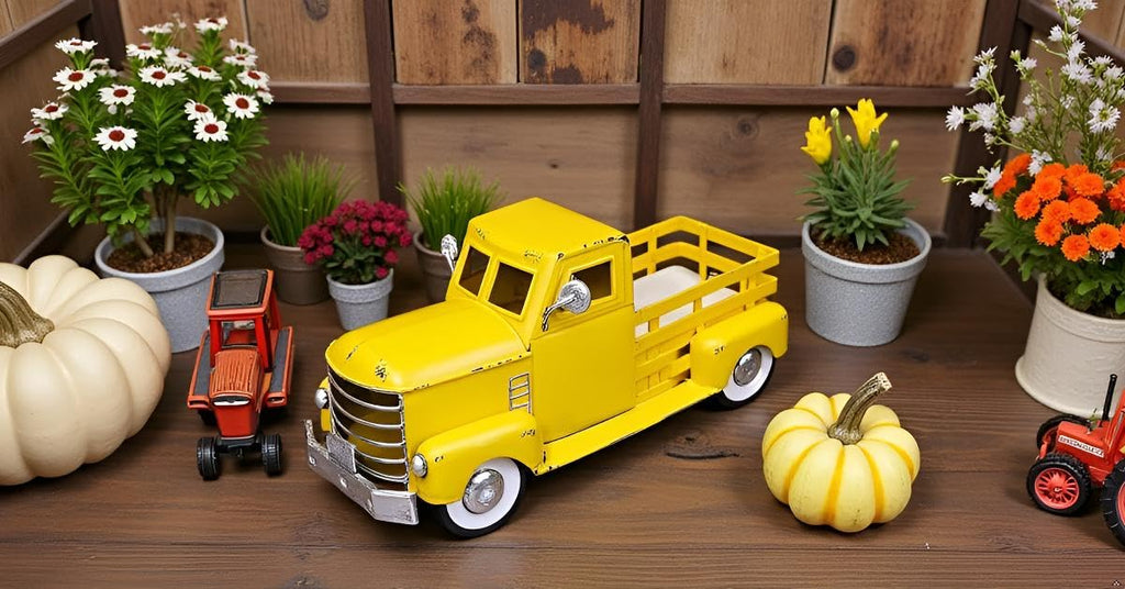 Metal Truck Planter, Farmhouse Truck Decor, DIY Home Decor & Seasonal Decor, Yellow