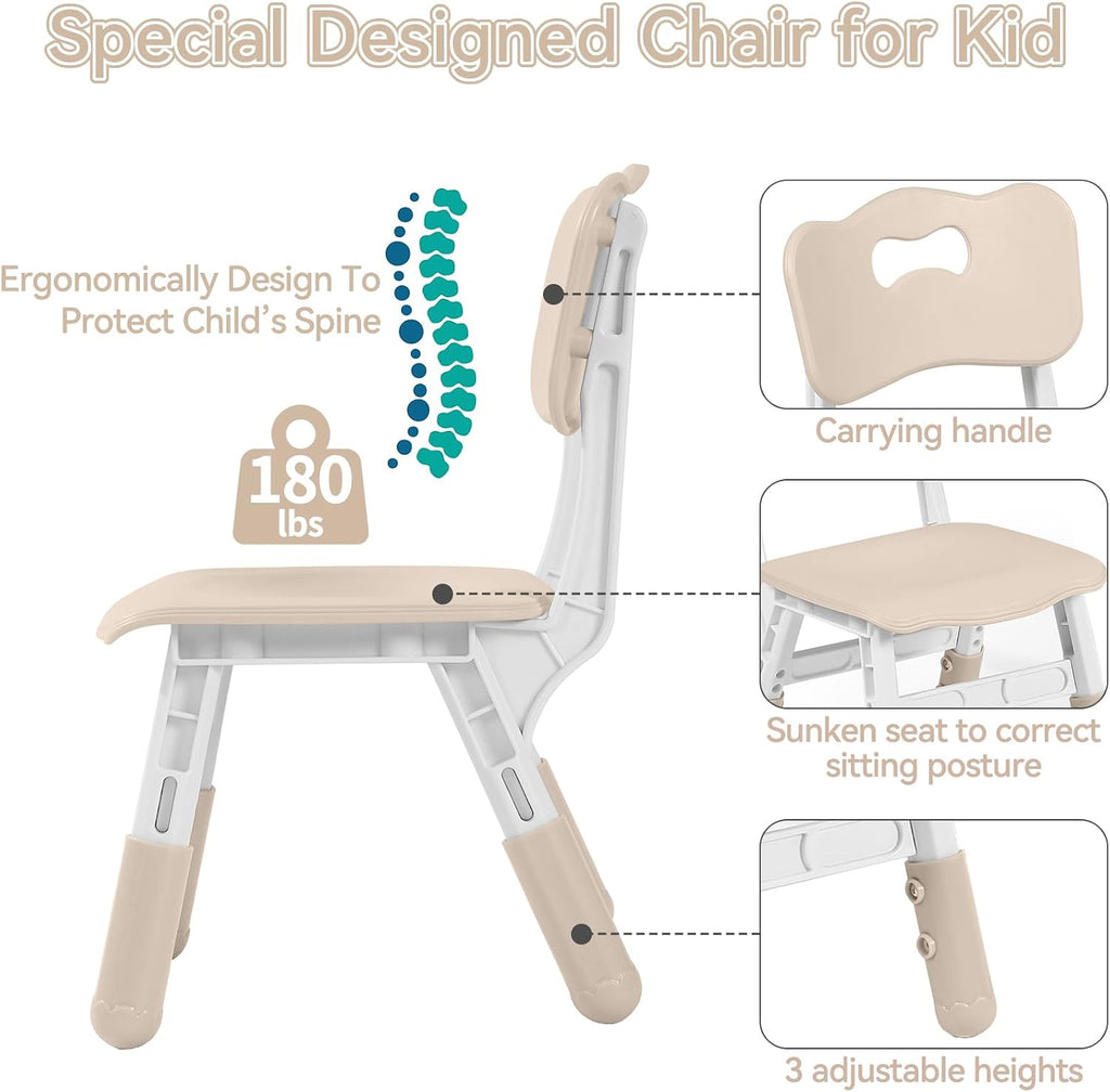 Adjustable Kids Table & 2 Chairs Set, 23.6" L x 23.6" W, Natural-W
