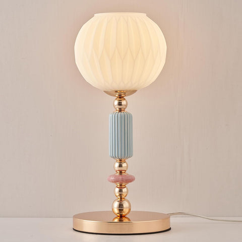 Modern Milk White Glass Table Lamp Bedside Nightstand Lamp Metal Desk Light with Plug Cord Switch Li