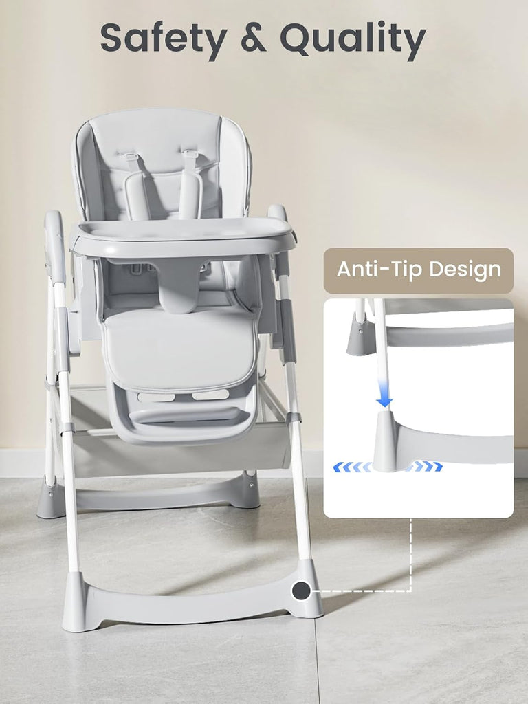 Baby High Chair, Foldable Convertible High Chair for Babies & Toddlers, Adjustable Height & Recline with Removable