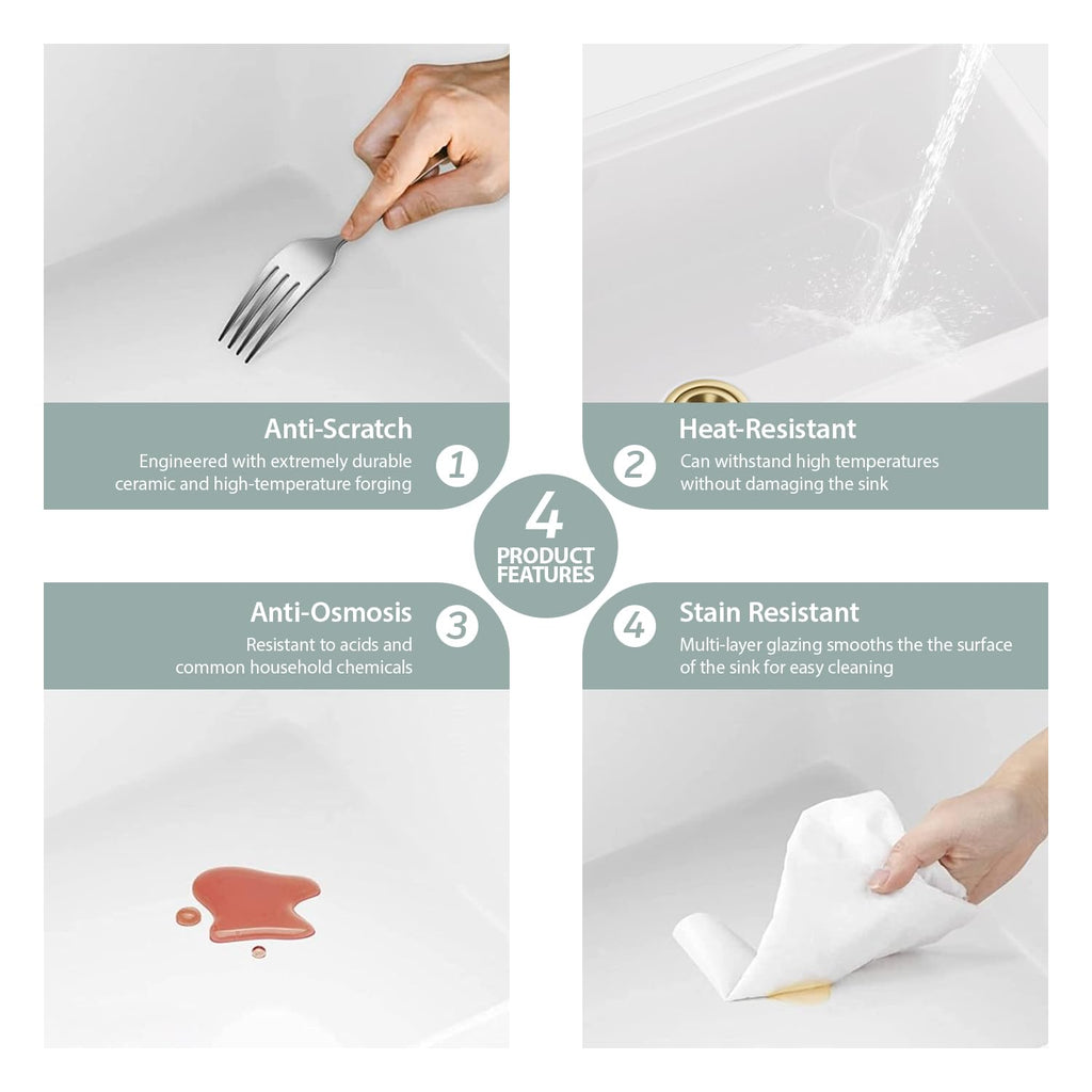 33 Inch White Farmhouse Sink Workstation Curved Apron Front Farm Sink with Slide Ledge Ceramic Porcelain Single Bowl
