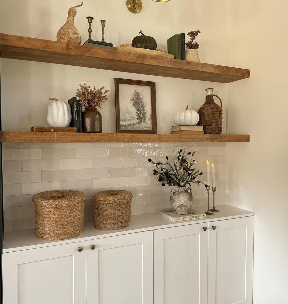 36 Inches Long Walnut Floating Shelves | Rustic Solid Wood Farmhouse Wall Shelves with Invisible Brackets Set of 2