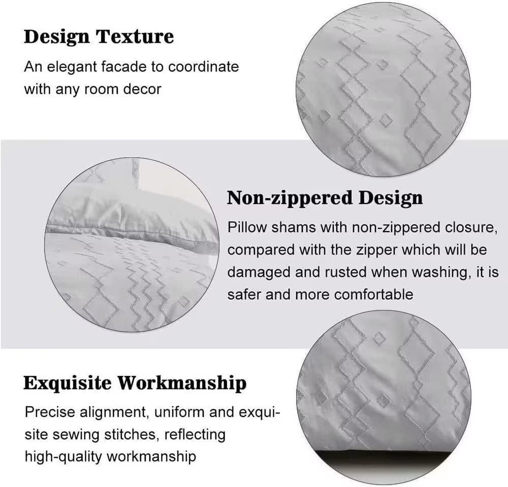Queen Comforter Set 3 Pieces, Ultra Soft Boho Tufted Bedding Set for All Season, Grey Queen Size Comforter (90''x90'')