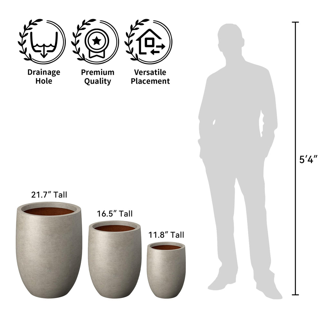 11.8" Tall Round Concrete Planter, Modern Curved Design Plant Pot