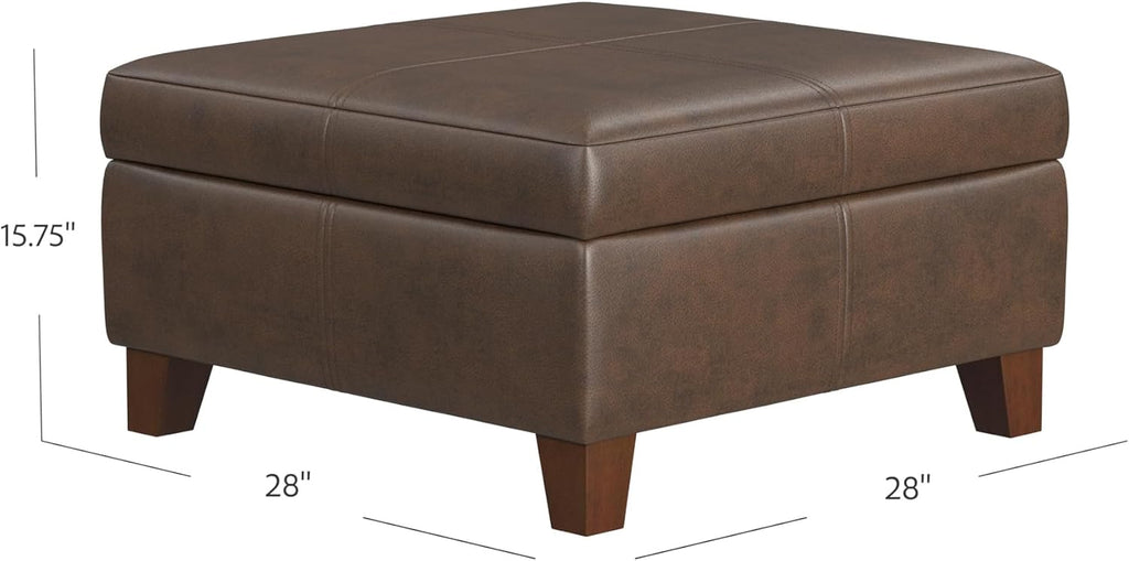 28" Faux Leather Square Storage Ottoman - Brown