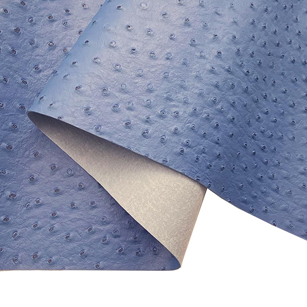12x54 Inch Blue Ostrich Faux Leather for Upholstery Decoration, Embossed Textured Synthetic Fabric for DIY Bows Wallet