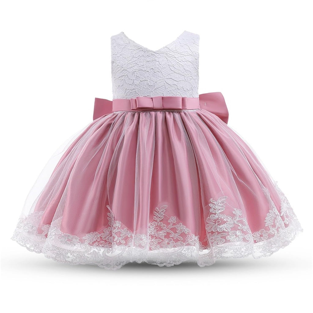 Baby Girls Lace Dress Bowknot Flower Dresses Wedding Pageant Baptism Christening Tutu Gown