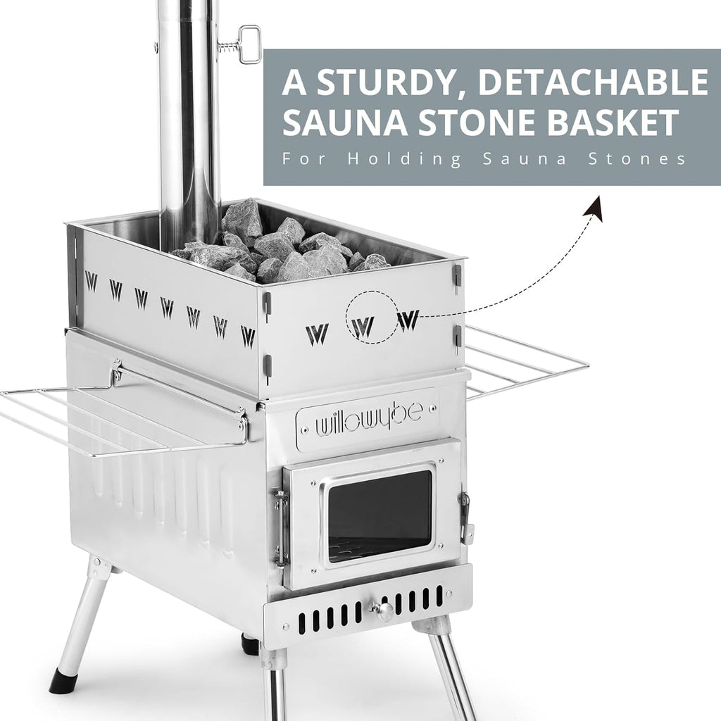 WillowyBe Outdoor Sauna Hot Tent Stove, Rocket Stove Heater, Portable Camping Wood Stove for Dry Sauna