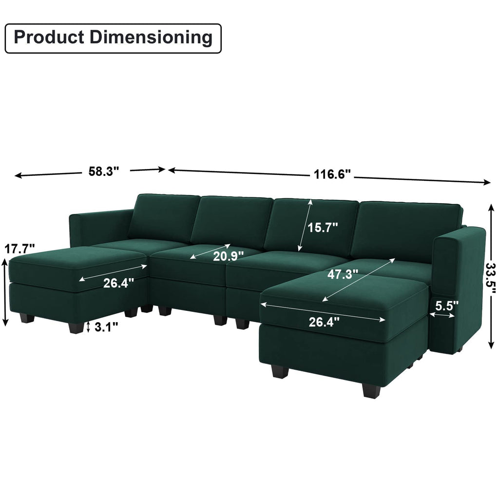Modular Sectional Sofa Oversized U Shaped Sectional Couch with Reversible Chaise Velvet Modular U Shape Sofa with
