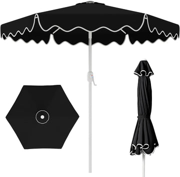 Patio Umbrella with Wavy Trim, UV-Fade-Resistant Canopy, Crank & Tilt - Black 9ft