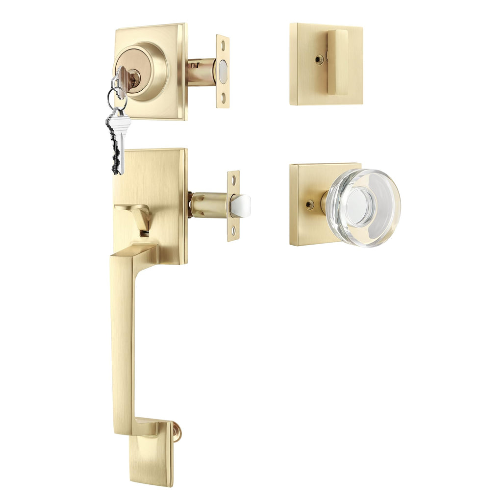 Crystal Glass Entry Door Knob and Single Cylinder Deadbolt Lock and Key