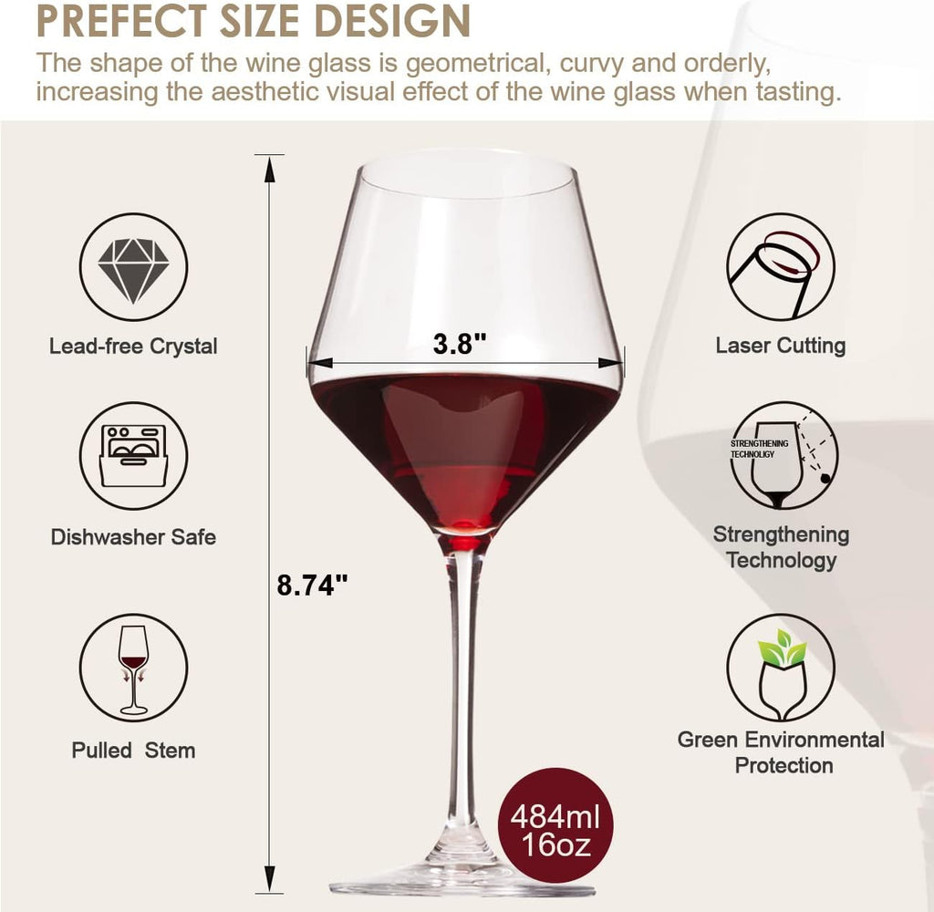 Wine Glasses,White Red Wine Glasses Set of 6, Lead-Free Premium Glass,Hand Blown Italian Style Burgundy Long Stem