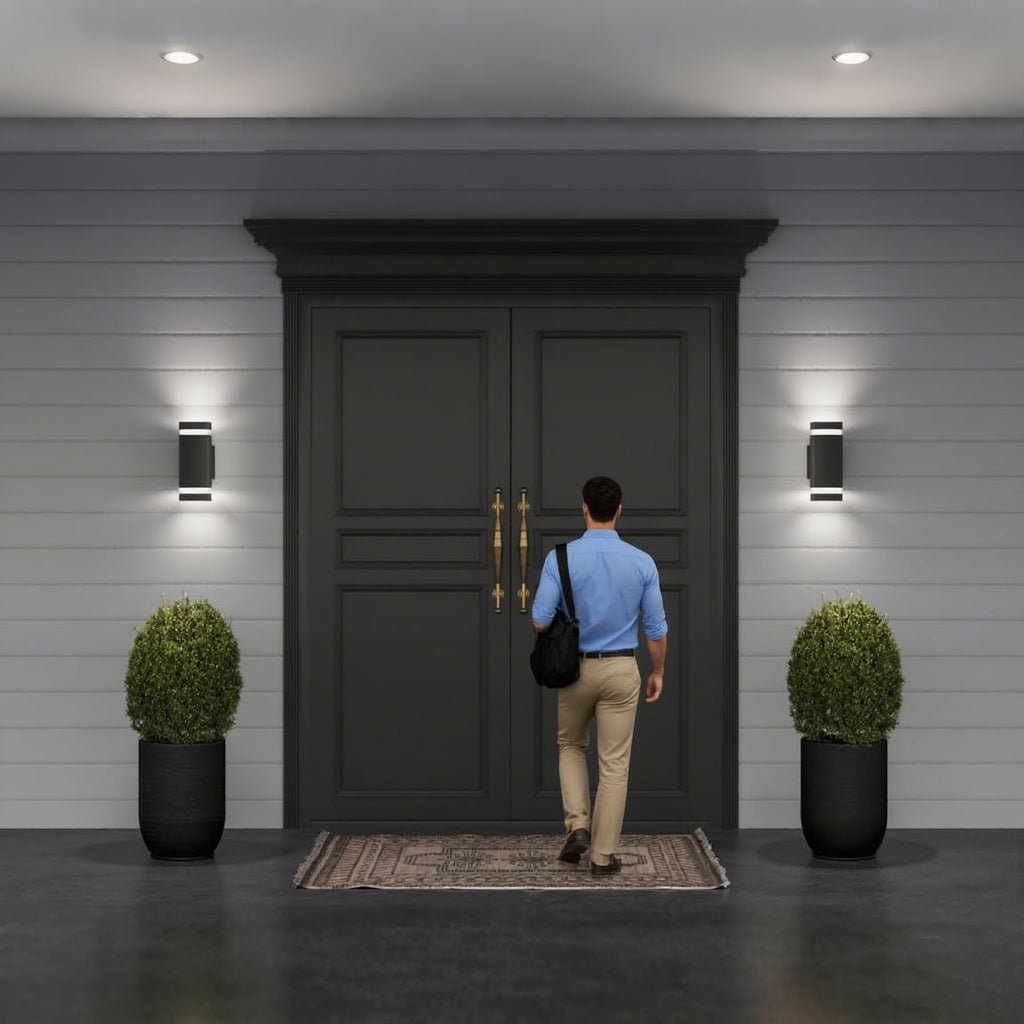 Dusk to Dawn Outdoor Wall Lights 2 Pack, Modern Exterior Lighting Fixtures Cylinder, Black Up and Down Lights, 5000K
