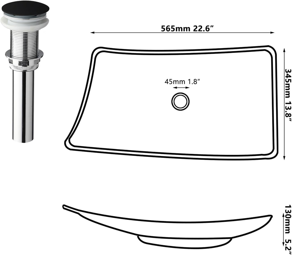 22"x14" Grey Stone Resin Vessel Sink Rectangle Bathroom Sink Above Counter, Modern Grey Vessel Sink for Bathroom Vanity