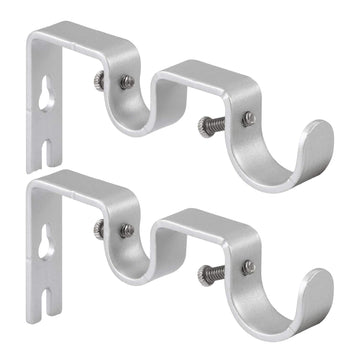 Heavy Duty Curtain Rod Brackets Double Curtain Rod Brackets Double Rod Holders 1" and 5/8" Inch Rod (Set of 2, Silver)