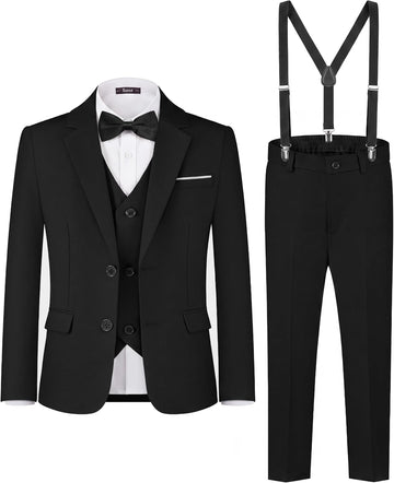 Boys Formal Dress Suits 5 Piece Slim Fit Dresswear Suit Set with Kids