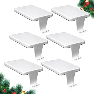 Christmas Stocking Holders for Mantle, Set of 6 White Heavy Duty Cast Iron Stocking Hangers Base, Low Profile