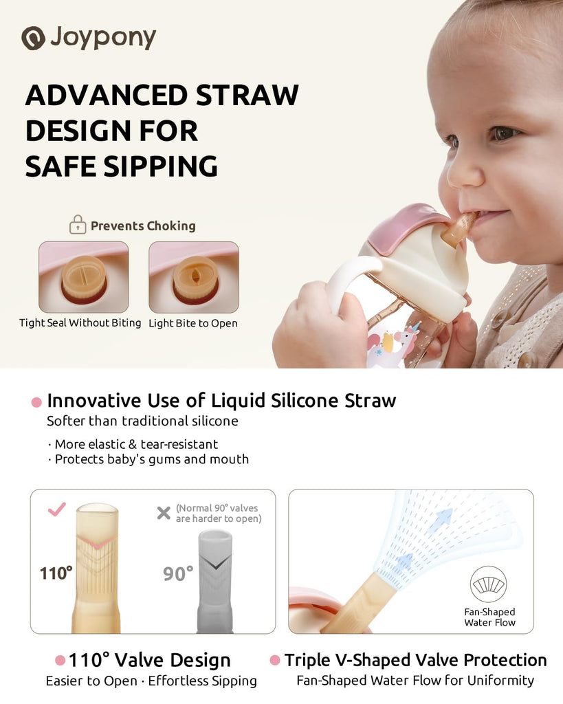 Sippy Straw Cups for Toddlers 1-3, Spill-Proof, 6 oz Pink 2 Pack