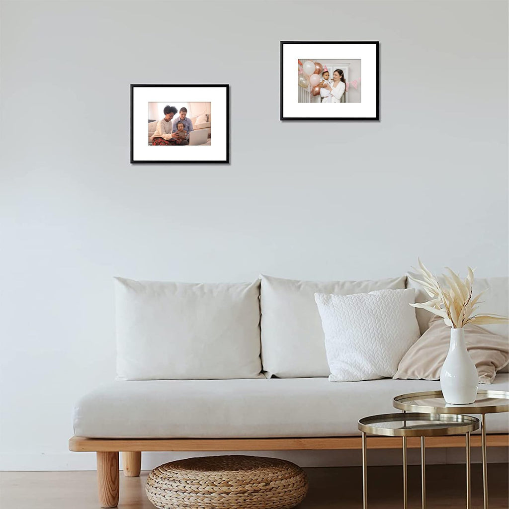 8x10 Black Aluminum Frame with White Mat, Real Glass