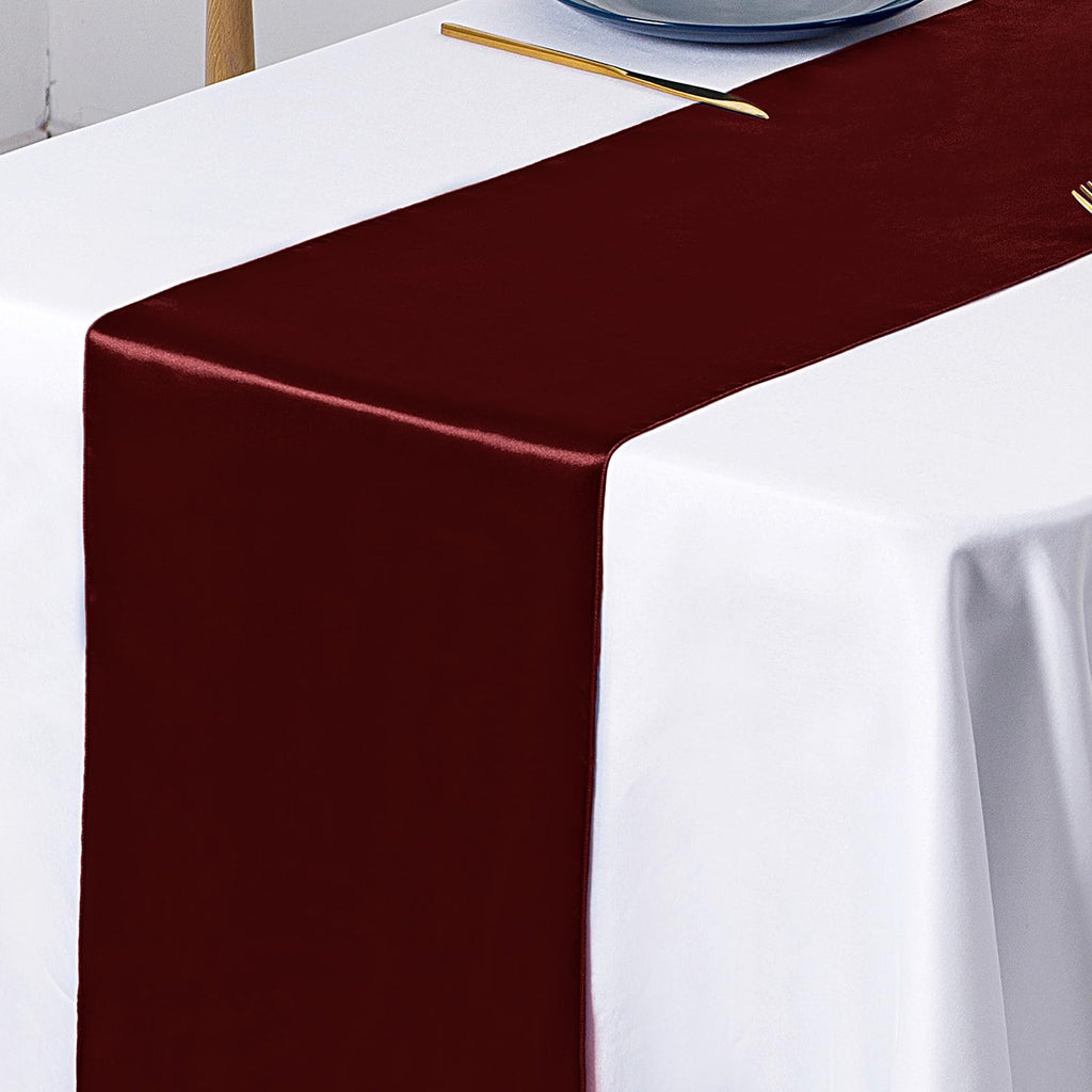 12 Pcs Burgundy Satin Table Runner 12 x 108 inches Long