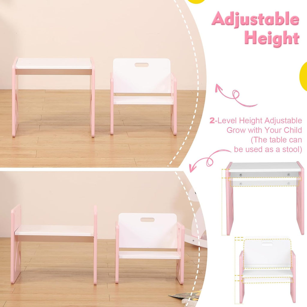 Height Adjustable Toddler Table and Chair Set for Age 1-3, Quality Solid Wood Montessori Table and Chairs, Weaning