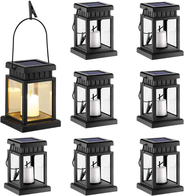 8 Pack Solar Hanging Lantern Outdoor, Candle Effect Light