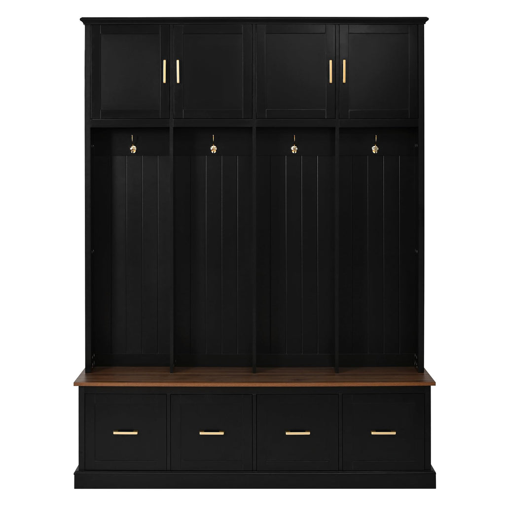 Farmhouse Entryway Hall Tree with Hooks, Cabinets & Drawers